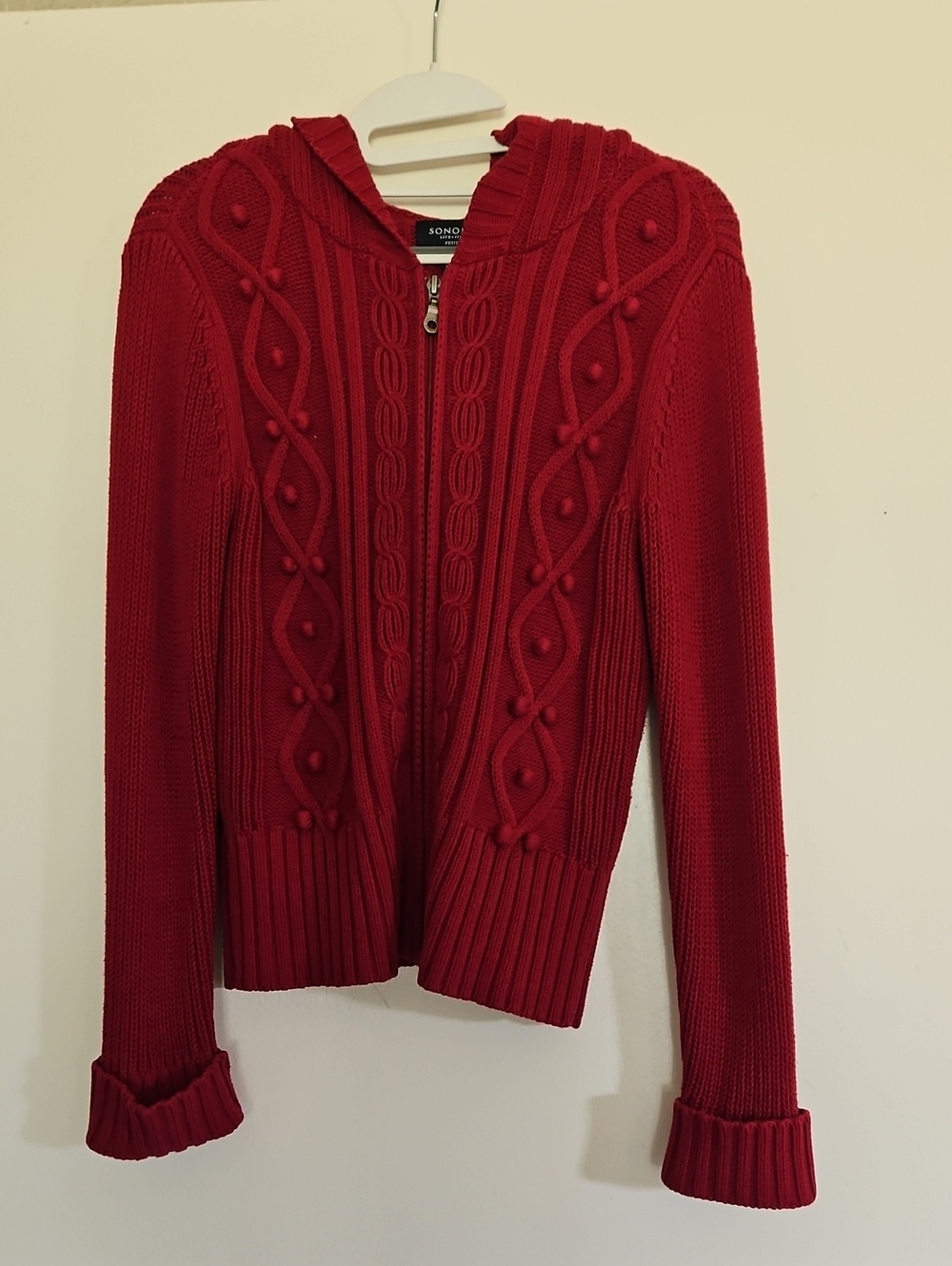 Sonoma Red Cable-Knit Zip Hoodie Cardigan